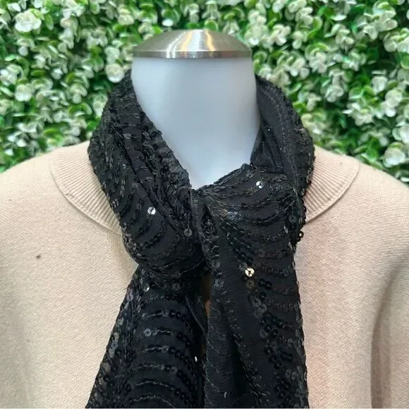 Vintageāblack scalloped sequin scarf lightweight dressy evening EUC - Picture 6 of 16